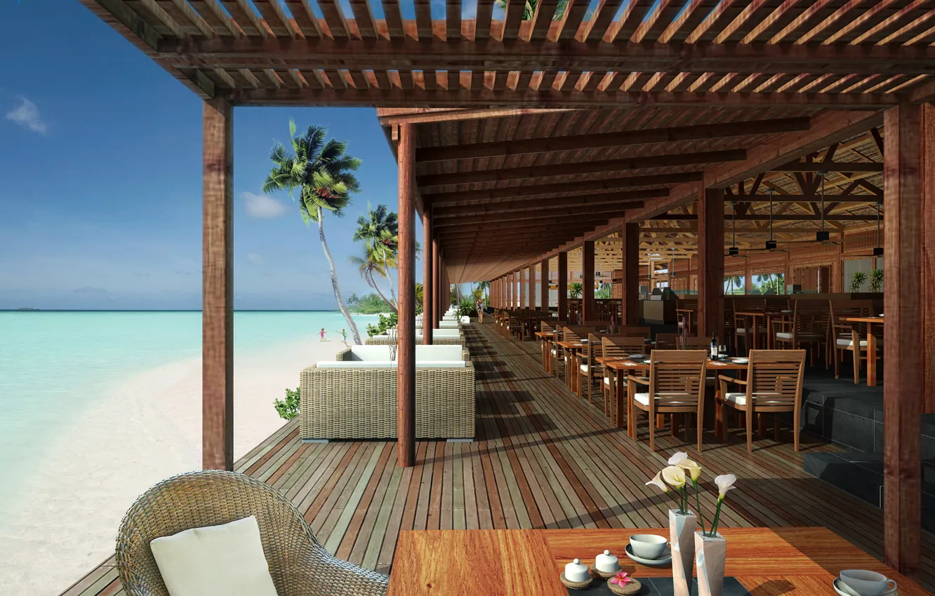 Photo wallpaper beach, ocean, terrace, resort, restaurant