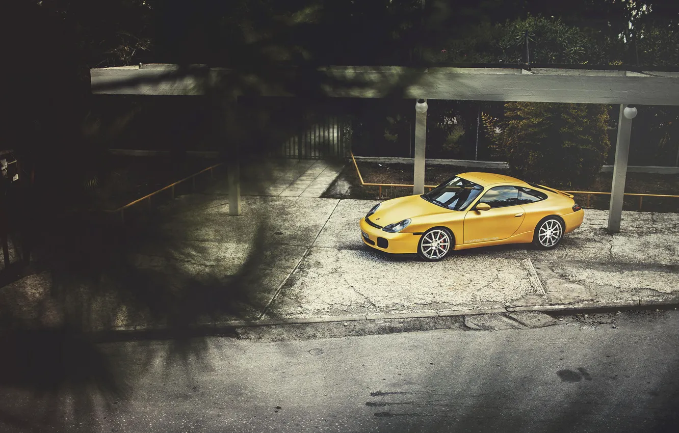 Photo wallpaper Porsche, Porsche, Carrera, Yellow, 996, Wildness