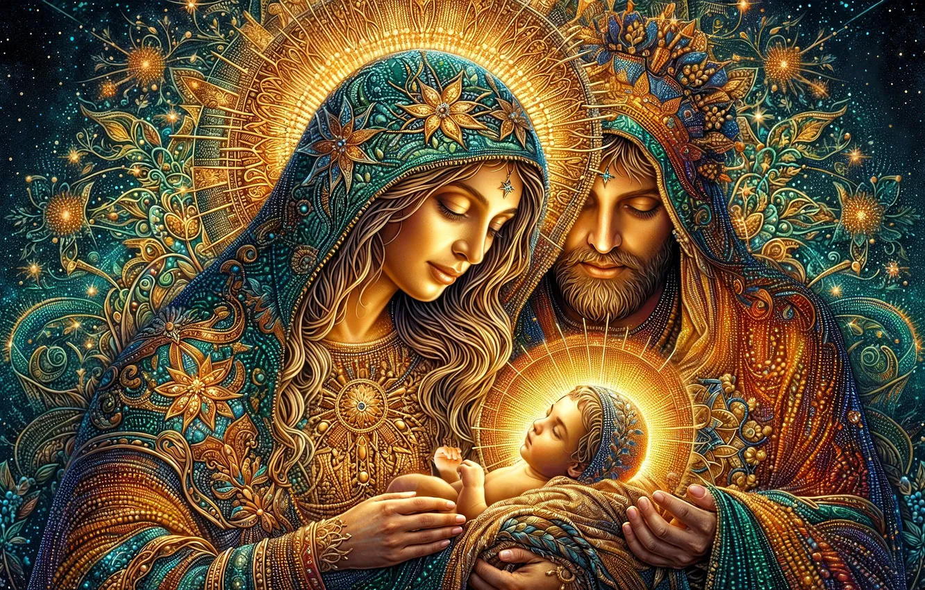 Photo wallpaper love, children, lights, holiday, Jesus, father, Christmas, baby