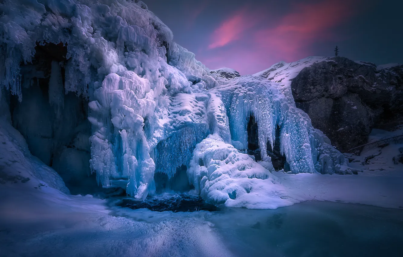 Photo wallpaper winter, waterfall, ice, frost, Norway, Norway, Hemsedal, frozen