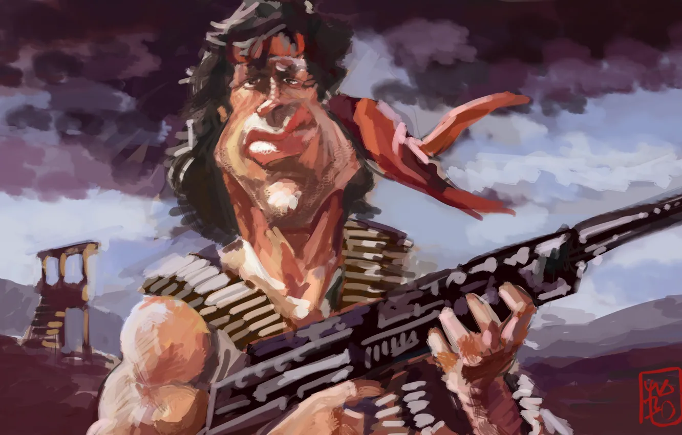 Photo wallpaper figure, Sylvester Stallone, cartoon, Sylvester Stallone, Rambo