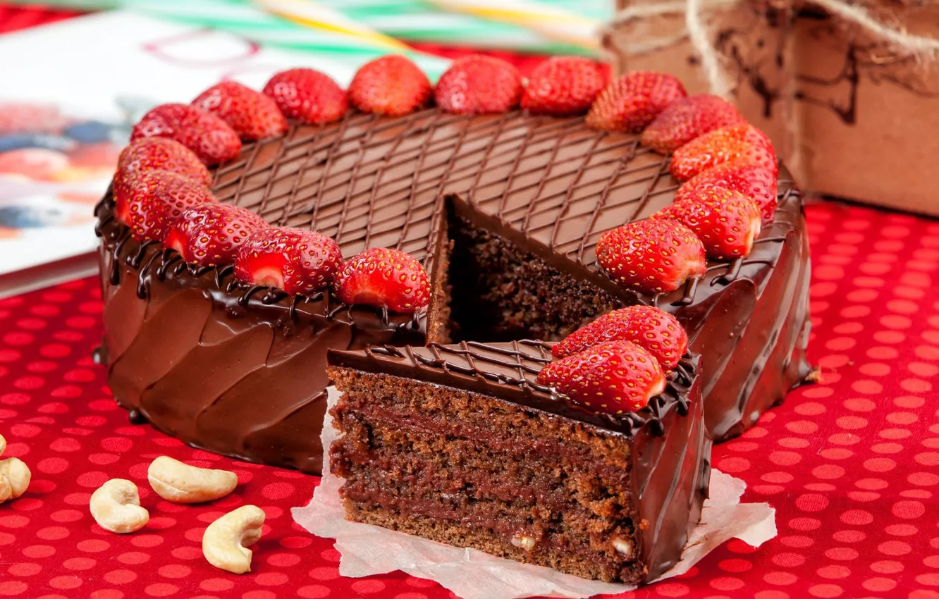 Photo wallpaper chocolate, strawberry, cake
