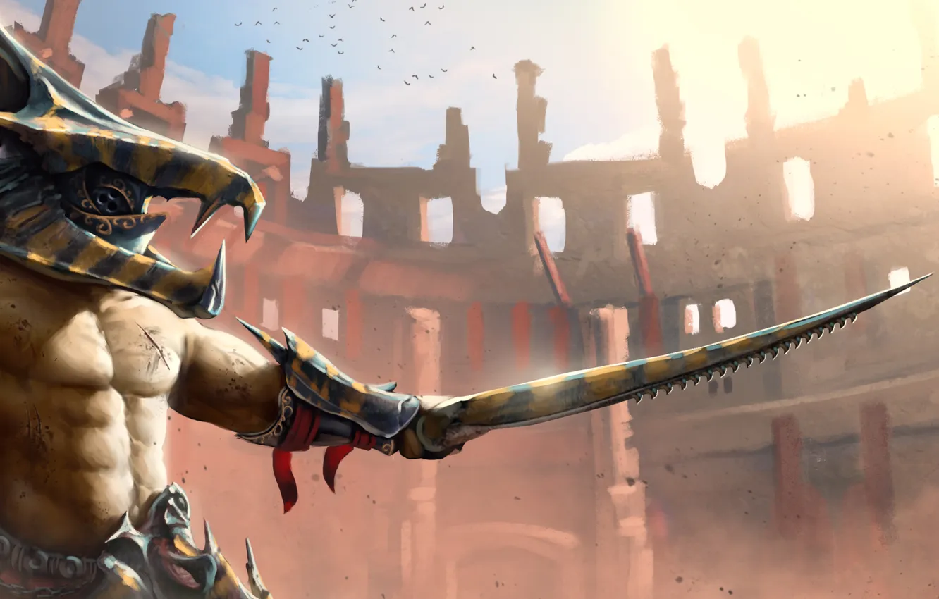 Photo wallpaper sword, warrior, Colosseum, helmet, shield, arena, Gladiator, Gladiator