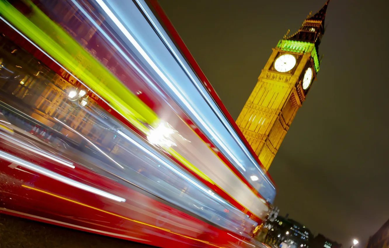 Photo wallpaper street, London, excerpt, Big Ben, bus, photo, photographer, long