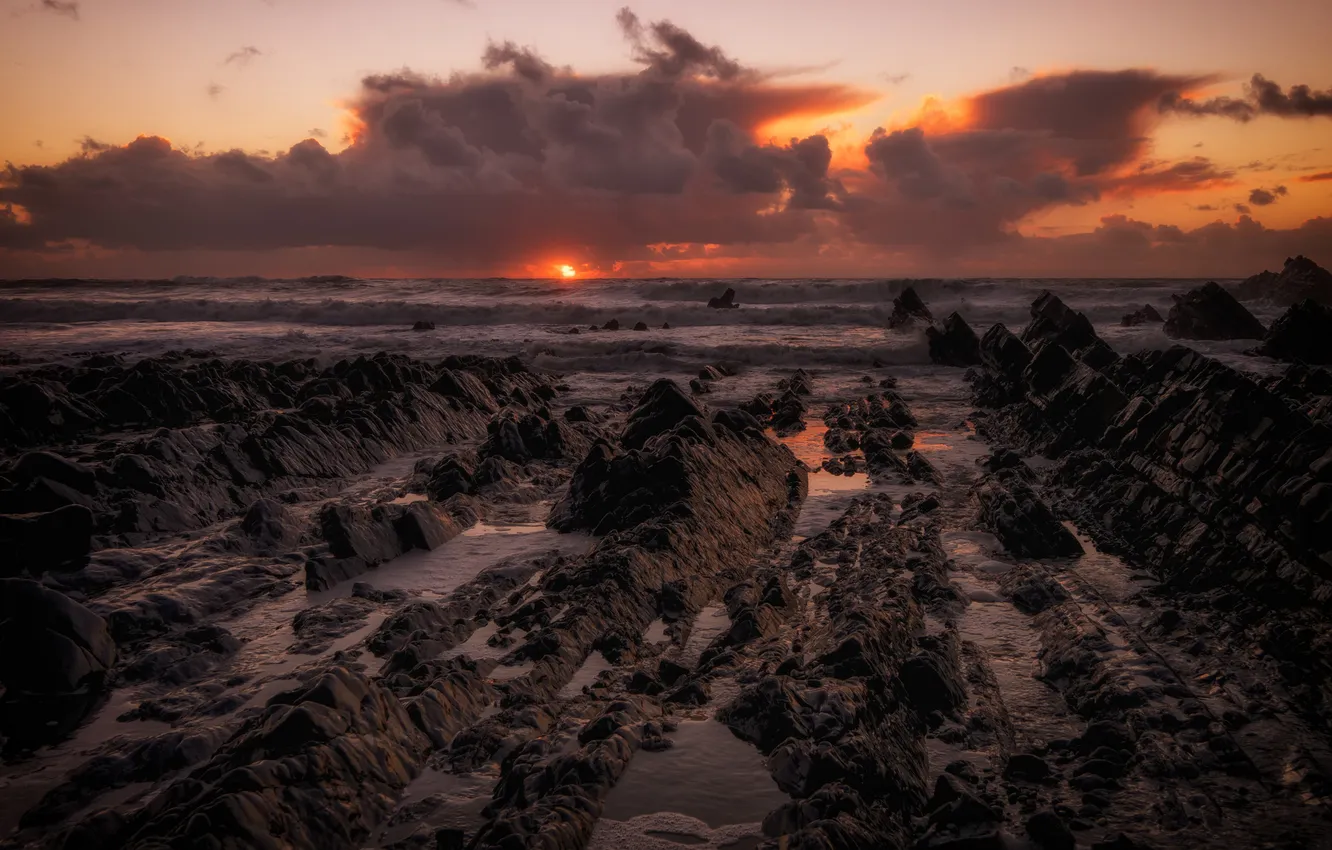 Photo wallpaper sea, night, rocks