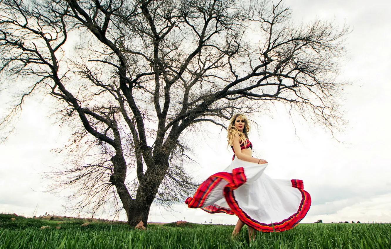 Photo wallpaper field, summer, girl, Wendy