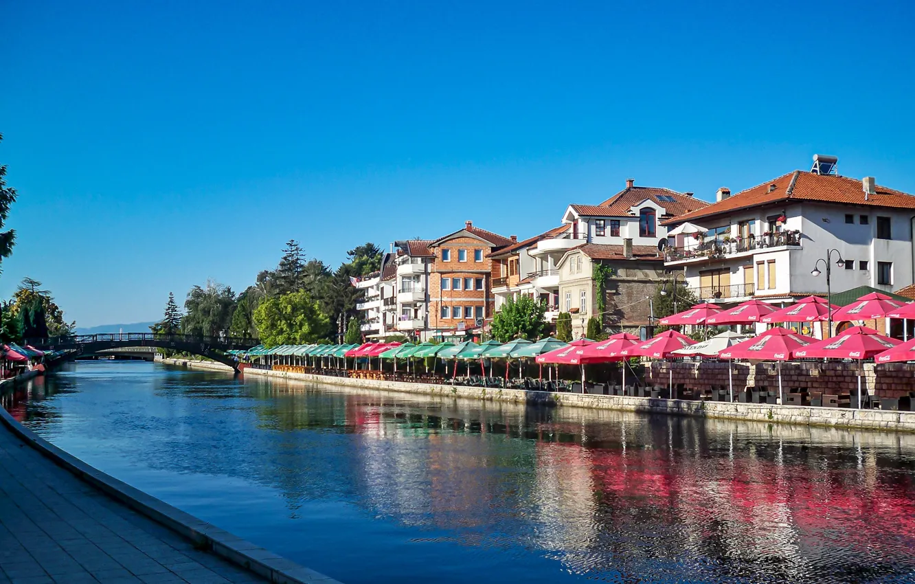 Photo wallpaper bridge, the city, river, photo, home, Macedonia, water channel, Struga