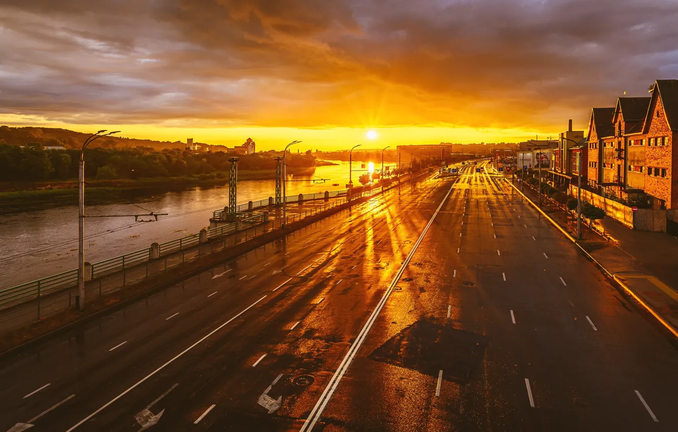 Photo wallpaper sunset, the city, Lithuania, Kaunas, After rain