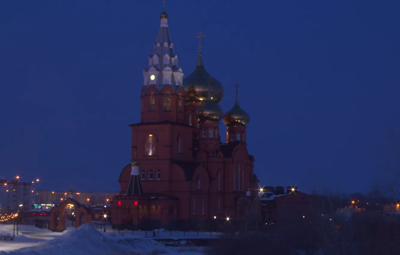 Photo wallpaper the sky, snow, spring, the evening, Russia, architecture, twilight, Stan