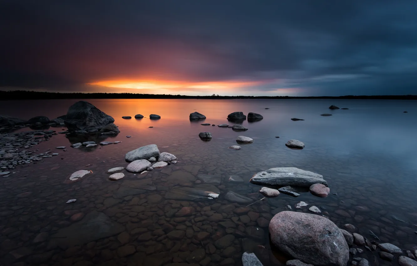 Photo wallpaper landscape, night, lake