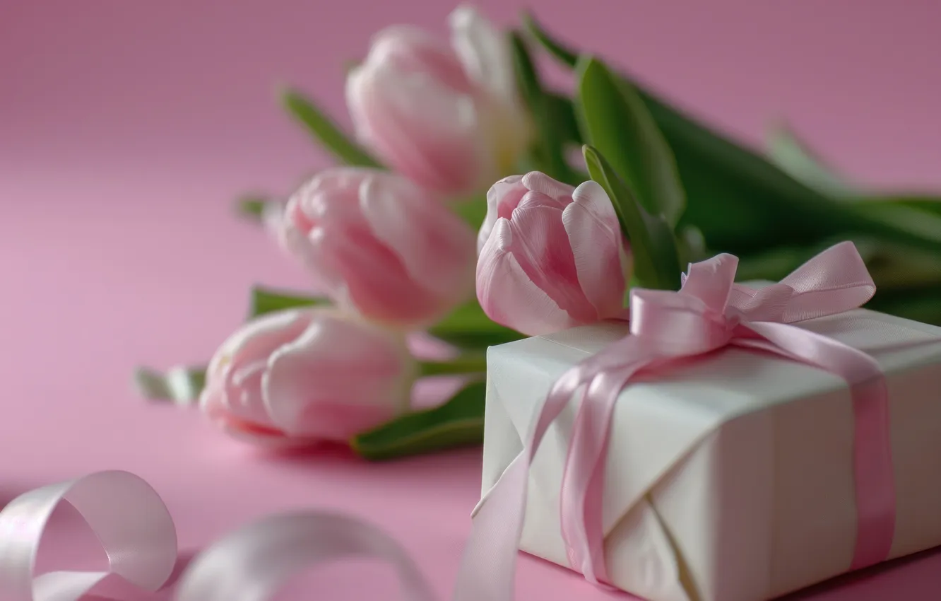 Photo wallpaper flowers, holiday, gift, bouquet, tulips, universal holiday background