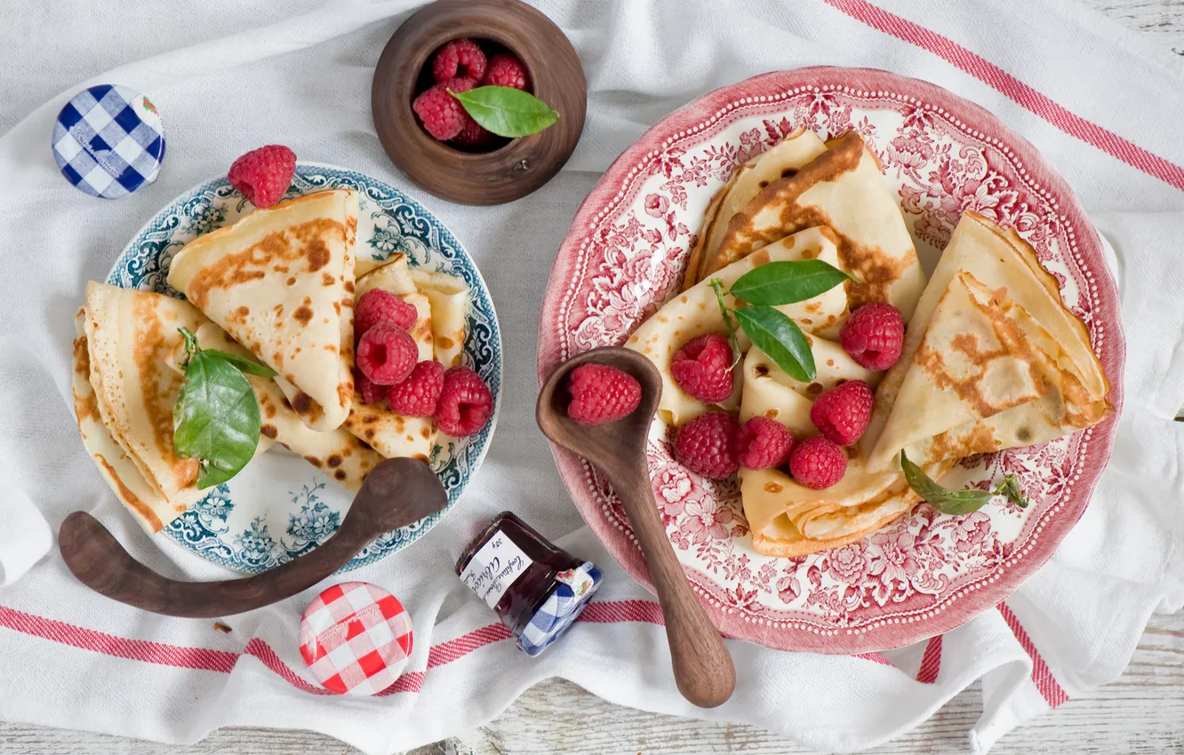 Photo wallpaper Breakfast, morning, jam, pancakes with berries