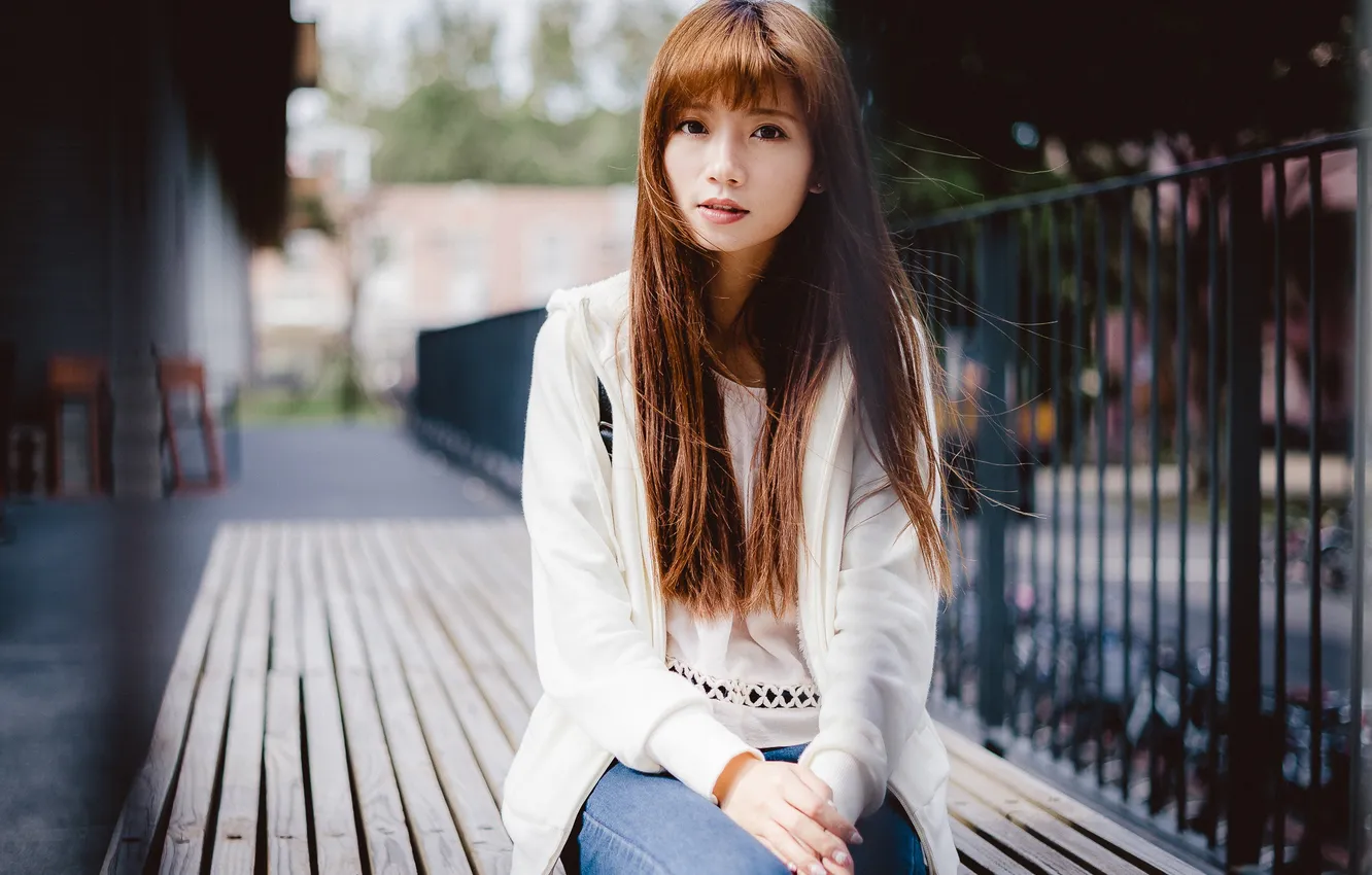 Photo wallpaper look, girl, background, the wind, hair