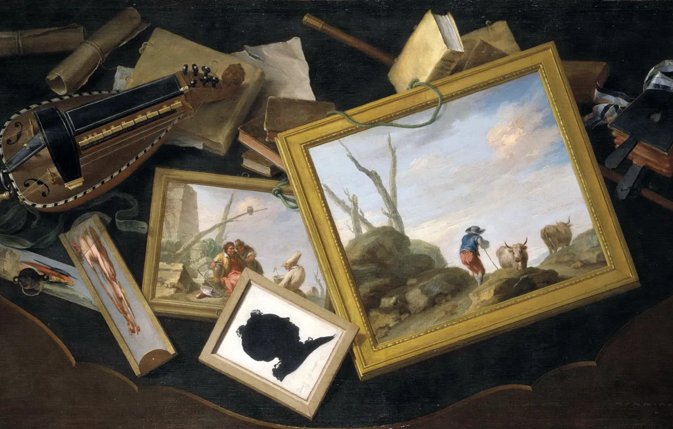 Photo wallpaper collage, picture, Charles Joseph Flipart, Still life with Attributes of the Arts
