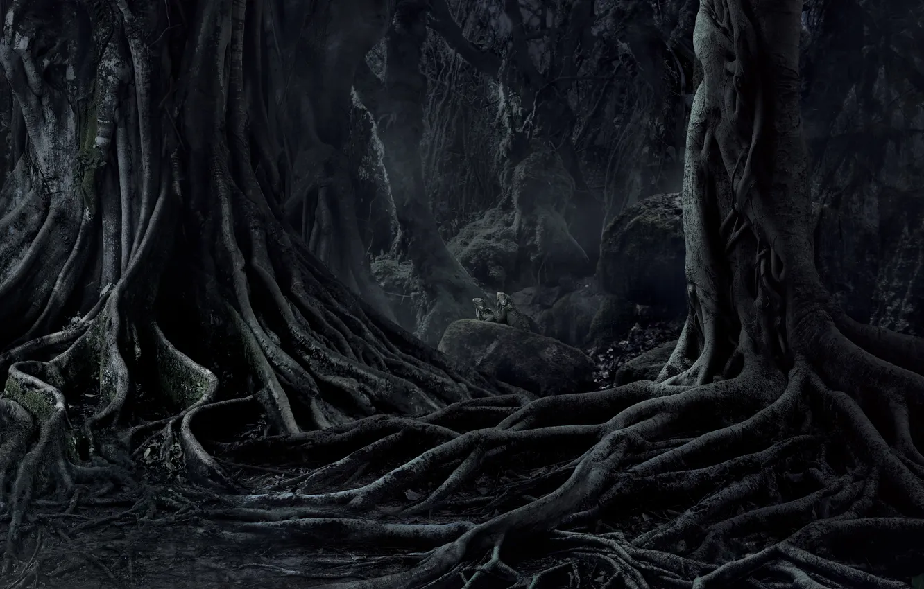 Photo wallpaper fantasy, forest, Ghost, devil, fog, death, evil, Gothic