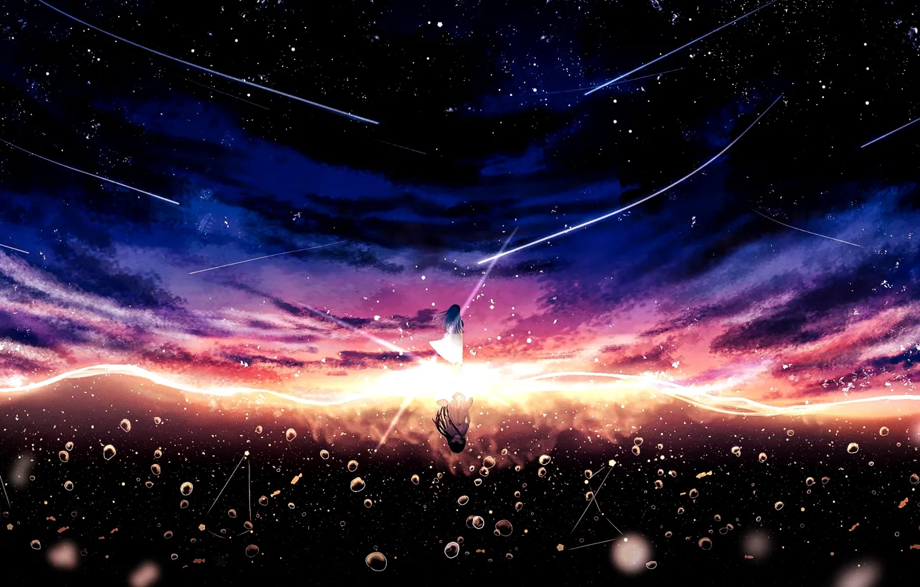 Photo wallpaper water, girl, reflection, fantasy, Starfall