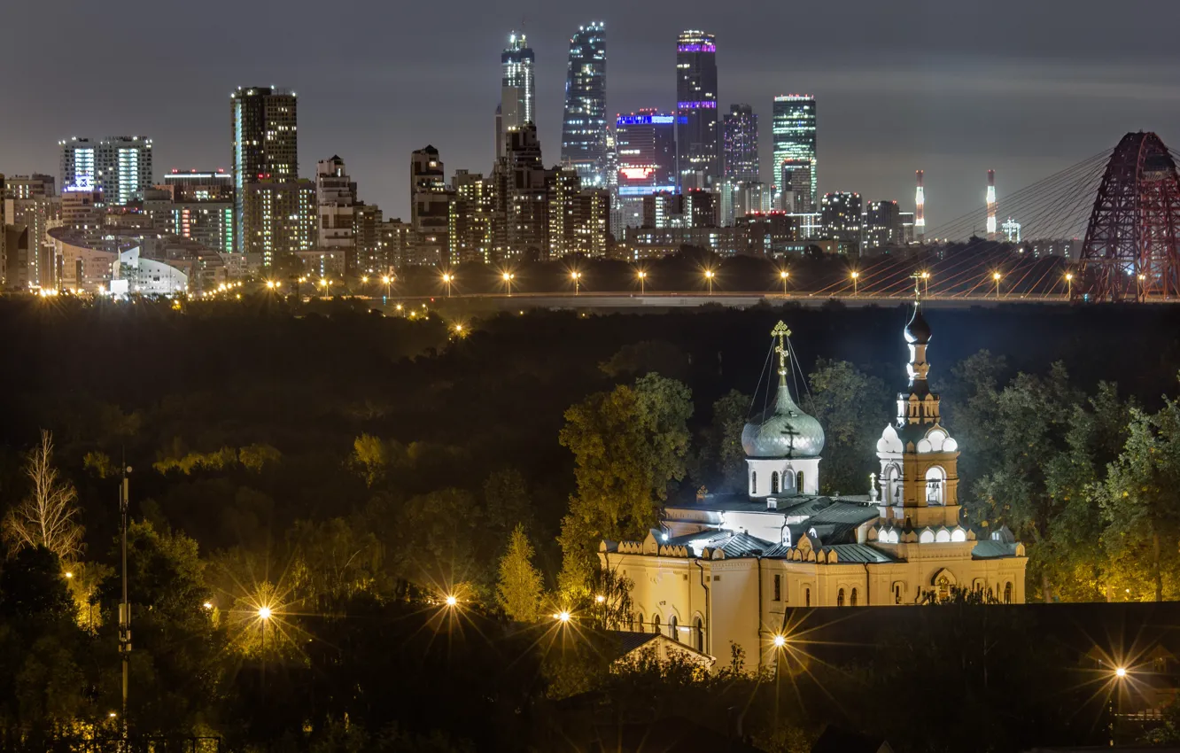 Photo wallpaper night, the city, building, home, lighting, Church, Moscow