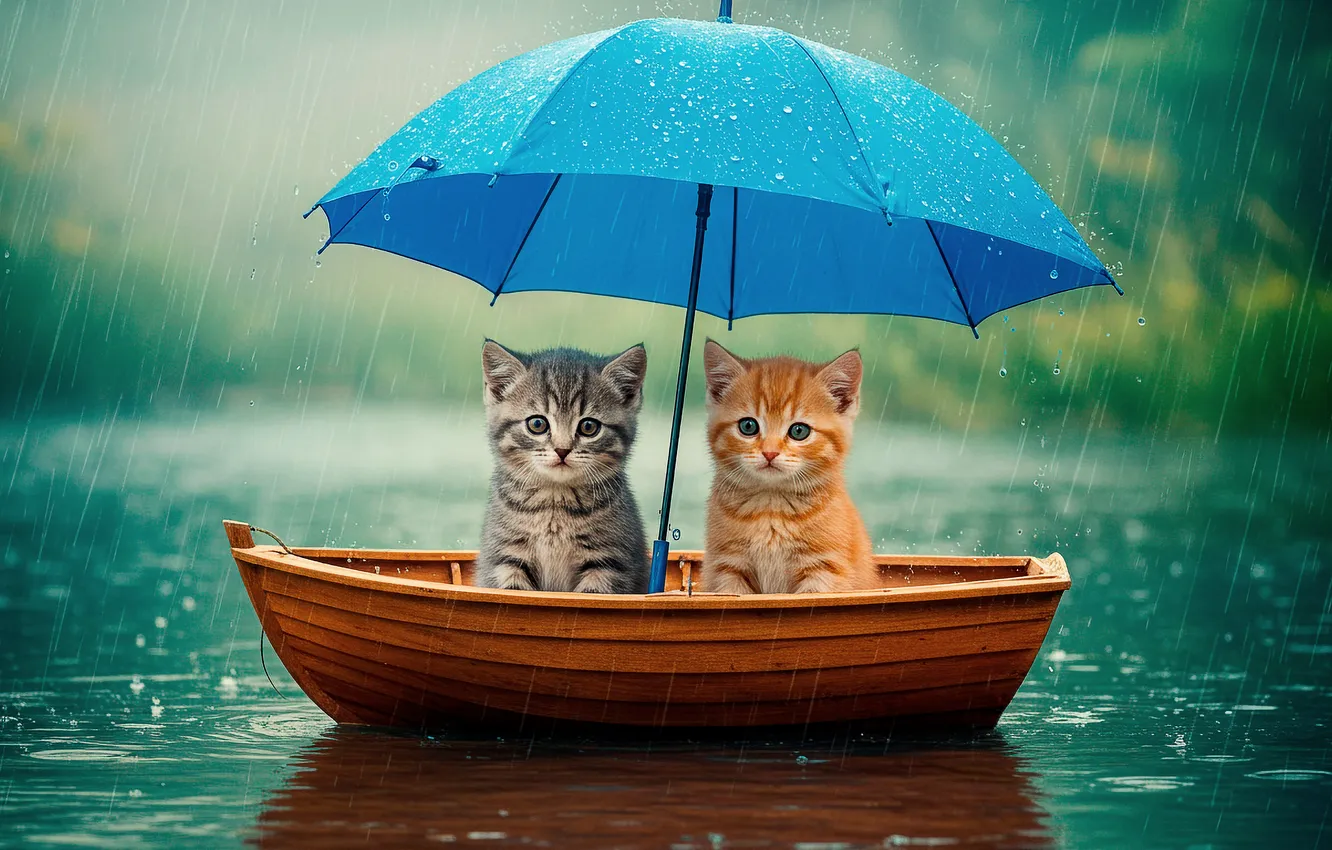 Photo wallpaper water, background, rain, Wallpaper, boat, umbrella, art, wallpaper