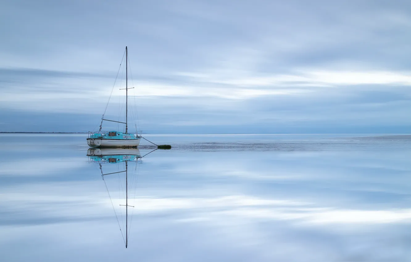 Photo wallpaper the sky, lake, boat