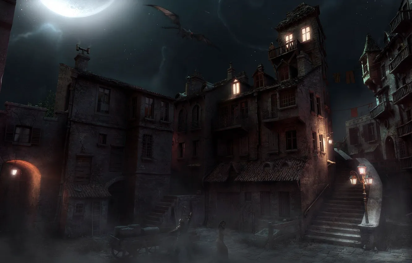 Photo wallpaper night, the city, the moon