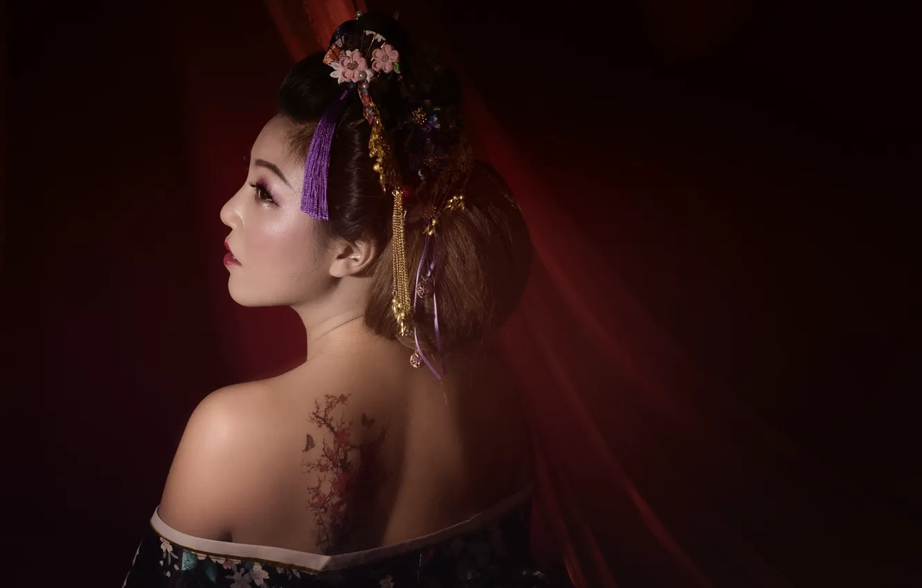 Photo wallpaper decoration, hairstyle, back, Asian, shoulders