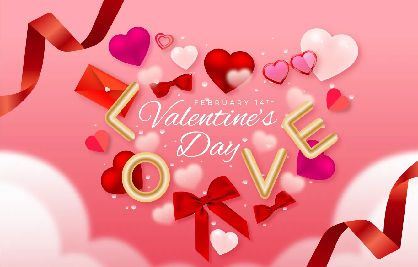 Photo wallpaper love, rendering, holiday, heart, hearts, pink background, Valentine's day, Valentine's day