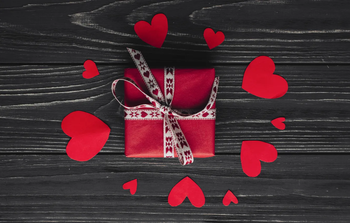 Photo wallpaper love, red, the dark background, holiday, box, gift, heart, Board