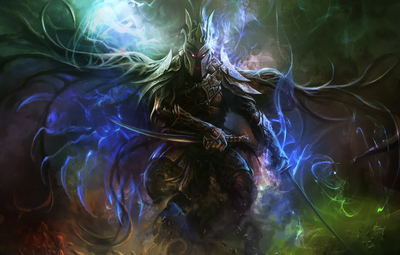 Photo wallpaper dark, sword, fantasy, armor, Warrior, artwork, fantasy art, pearls