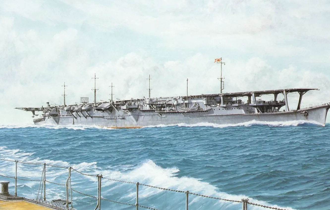 Photo wallpaper ship, art, the carrier, Navy, military, Japanese, WW2, aircraft carrier, IJN, Zuiho