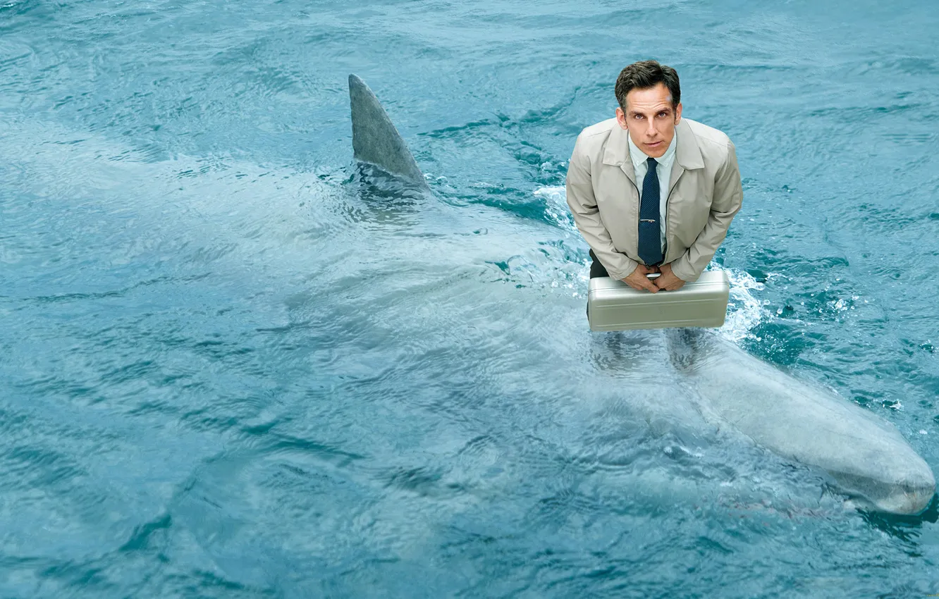 Photo wallpaper the ocean, shark, actor, male, fin, The Secret Life of Walter Mitty