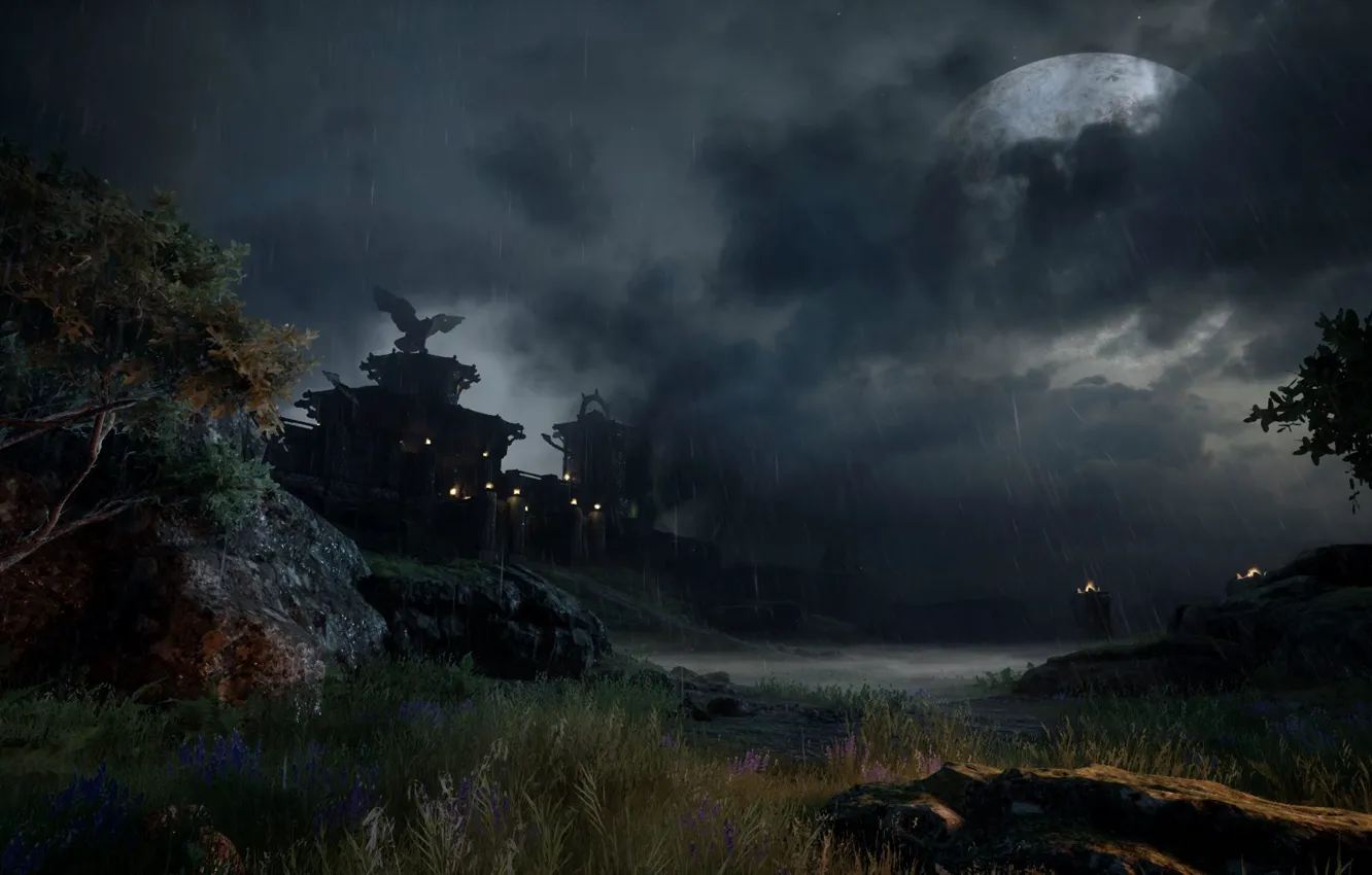 Photo wallpaper landscape, the moon, fortress, Dragon Age 3
