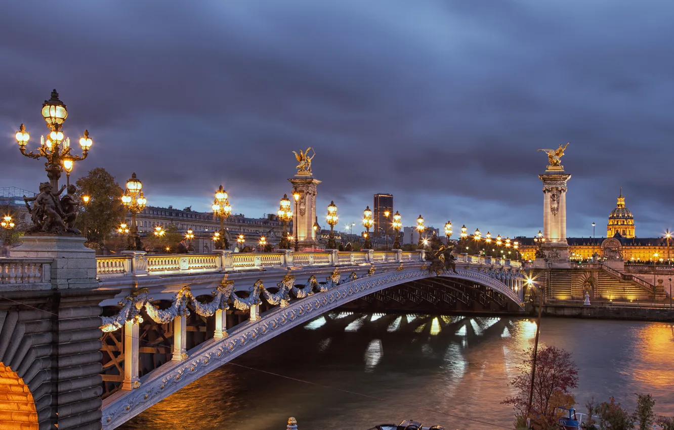 Photo wallpaper landscape, night, city, the city, lights, lights, France, Paris