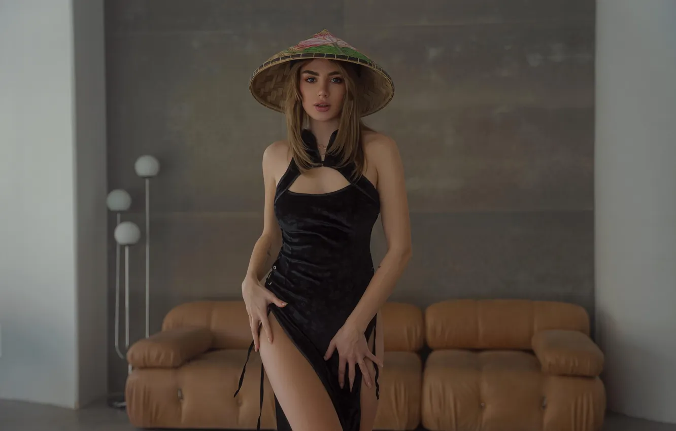 Photo wallpaper girl, dress, legs, hat, beautiful