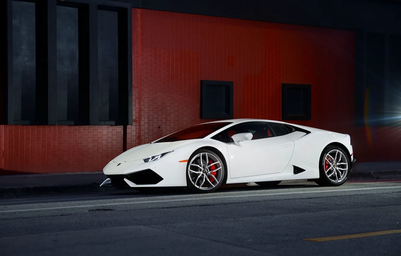 Photo wallpaper Lamborghini, Front, White, Smoke, Supercar, Wheels, Huracan, LP610-4