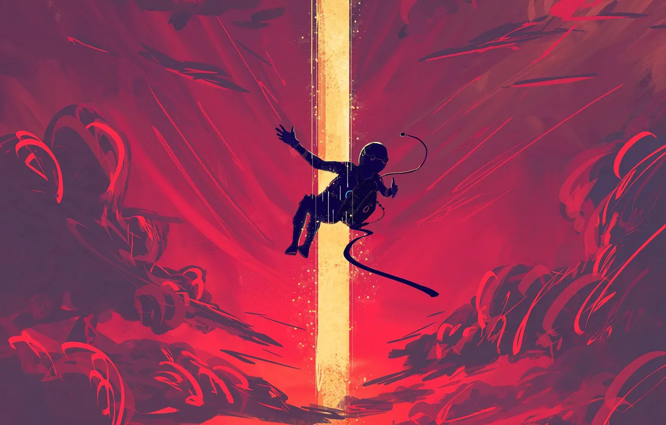 Photo wallpaper the sky, clouds, rays, light, sunset, people, astronaut, light