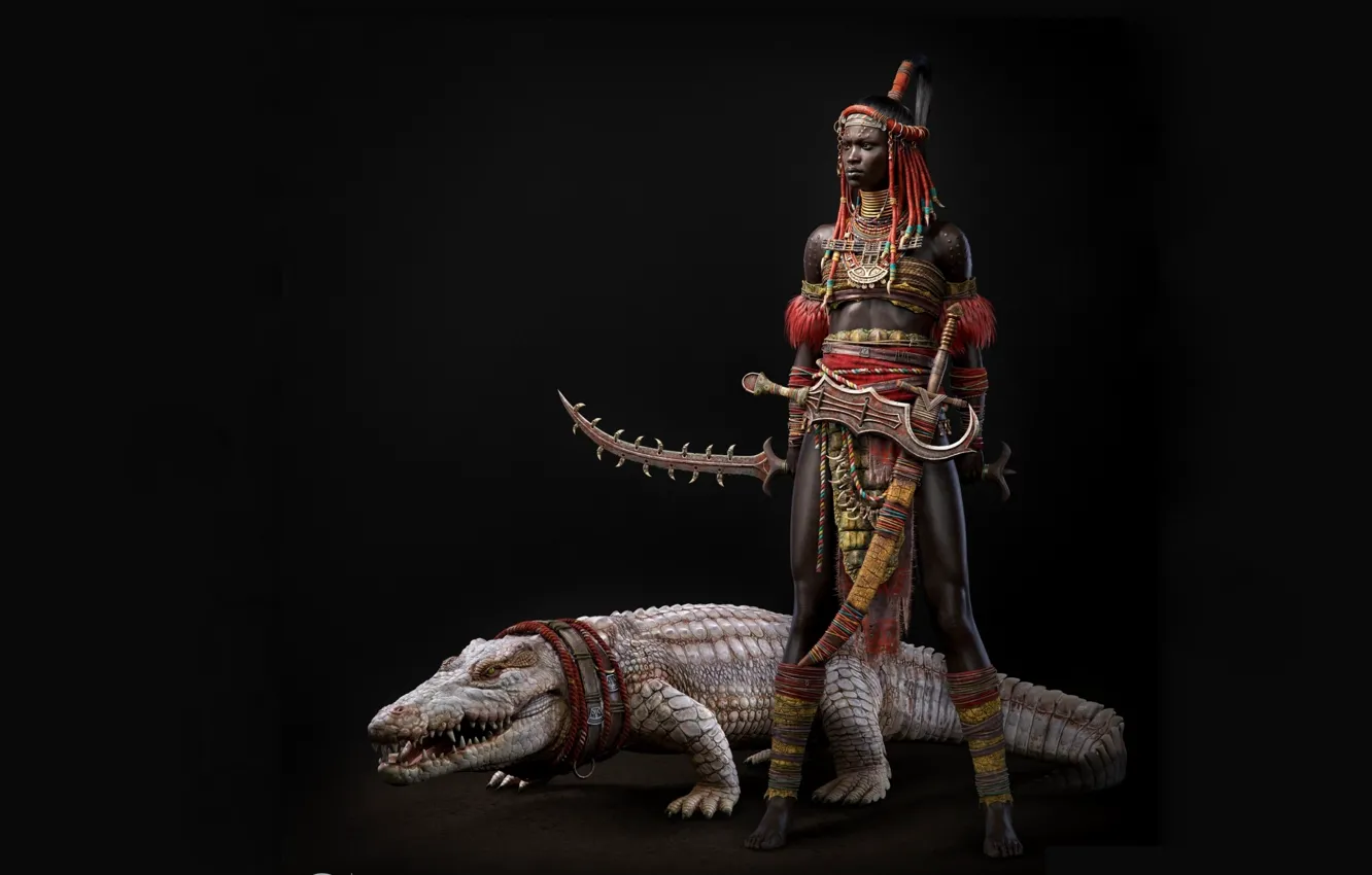 Photo wallpaper crocodile, African, warrior, Plarium, Sparta: The War of Empires, Oleg Bozhko, Plarium