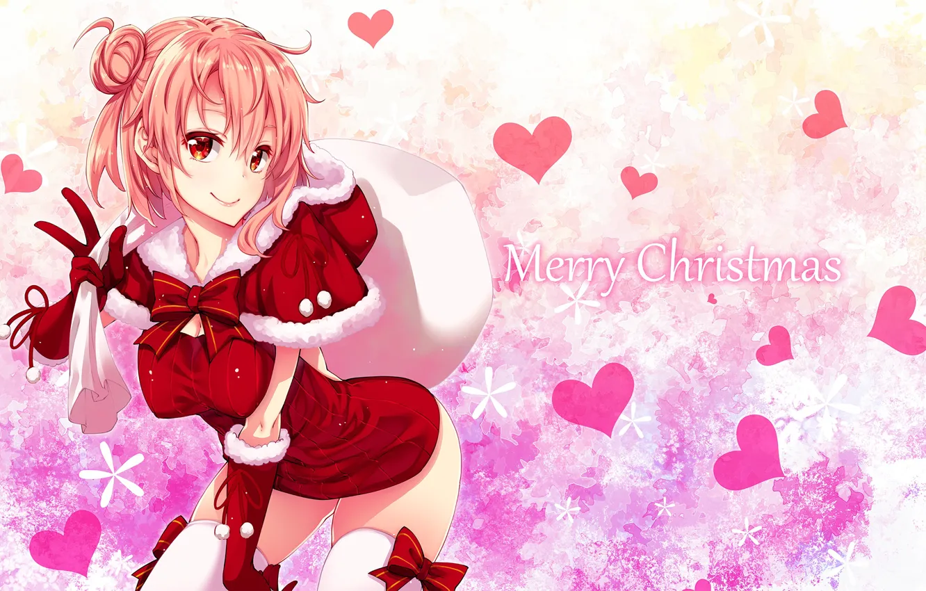 Photo wallpaper girl, smile, dress, gloves, fur, bag, anime, art