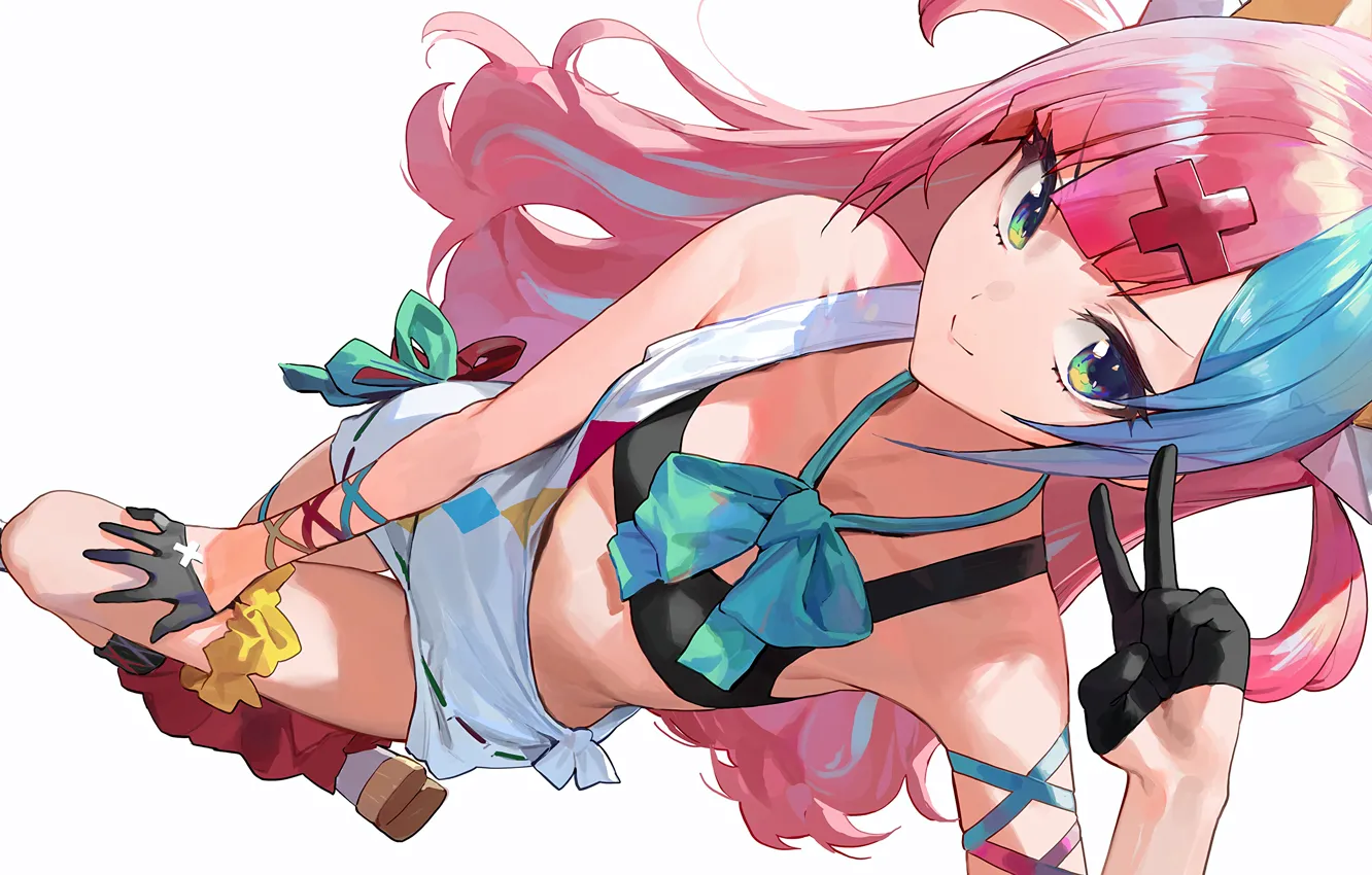Photo wallpaper girl, sexy, pink hair, green eyes, long hair, dress, anime, beautiful