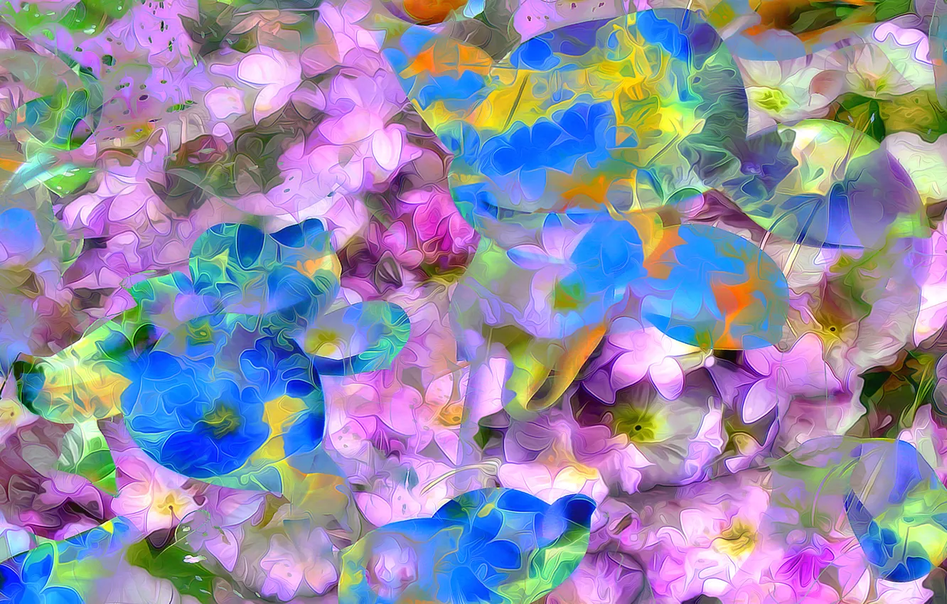 Photo wallpaper line, flowers, rendering, paint, petals