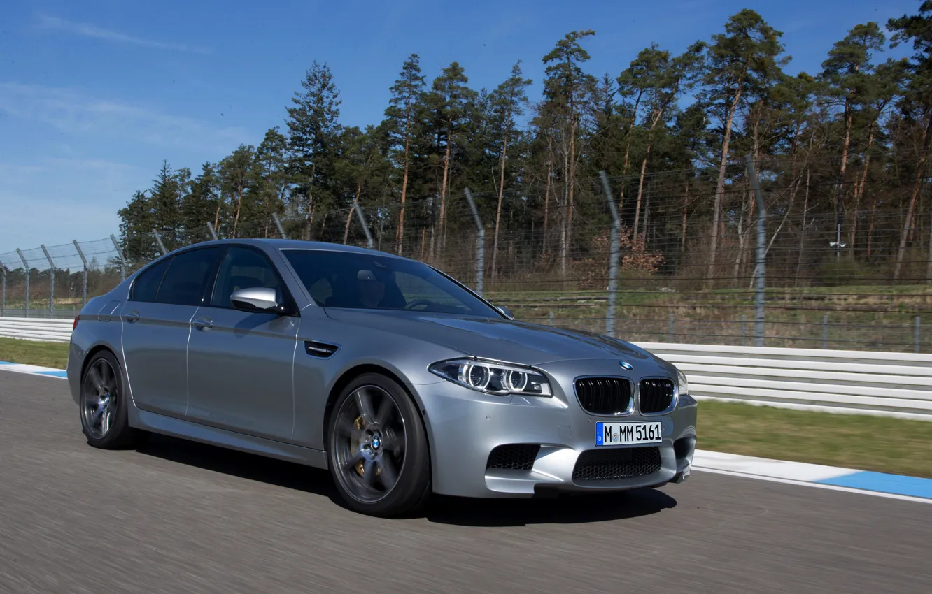 Photo wallpaper grey, movement, BMW, sedan, F10, 2013, M5, M5 Competition