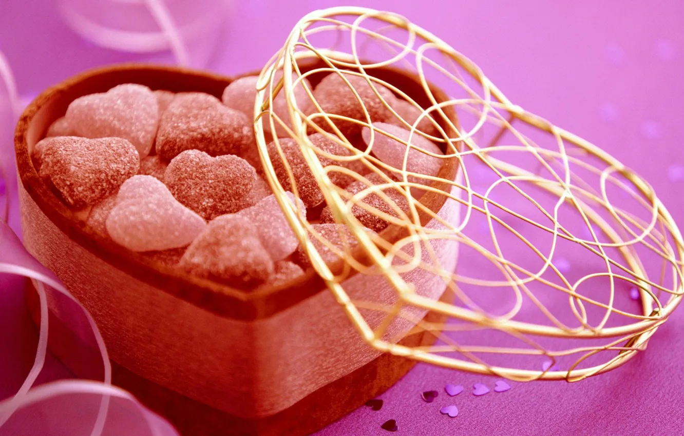 Photo wallpaper holiday, gift, heart, candy, hearts, sweets, Valentine, Valentine's day