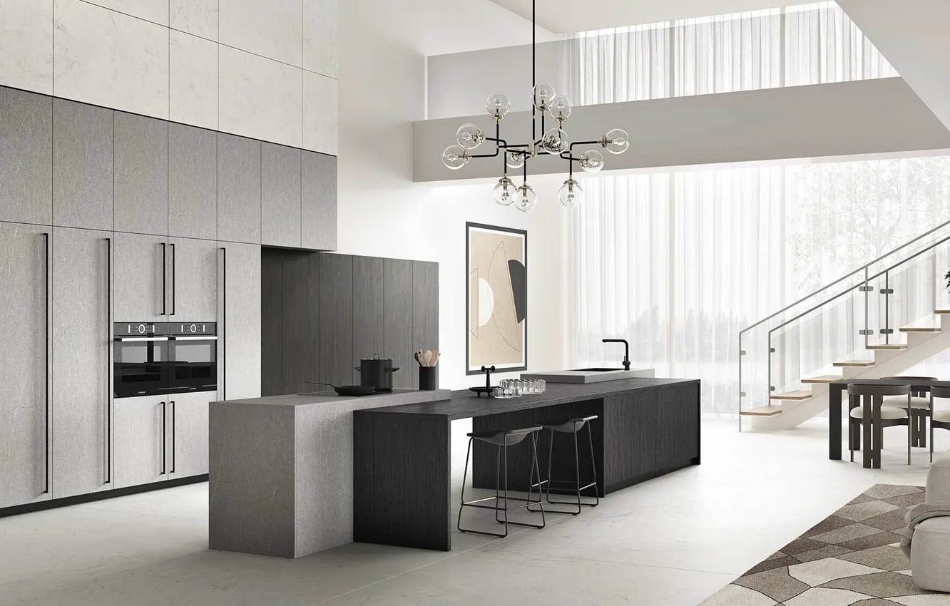 Photo wallpaper style, interior, Italy, kitchen, ladder, dining room, dining area, Italian design