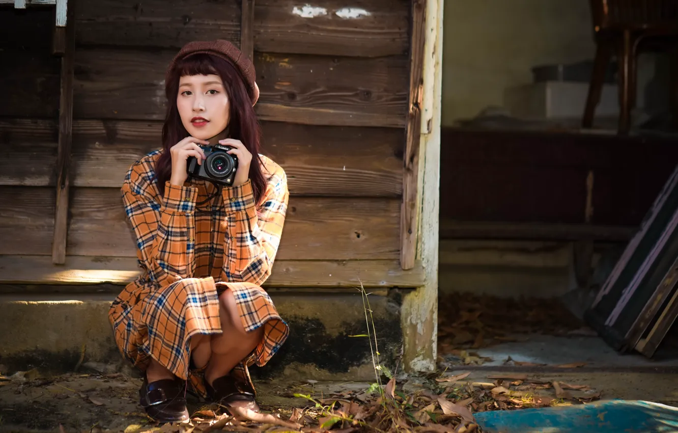 Photo wallpaper girl, pose, camera