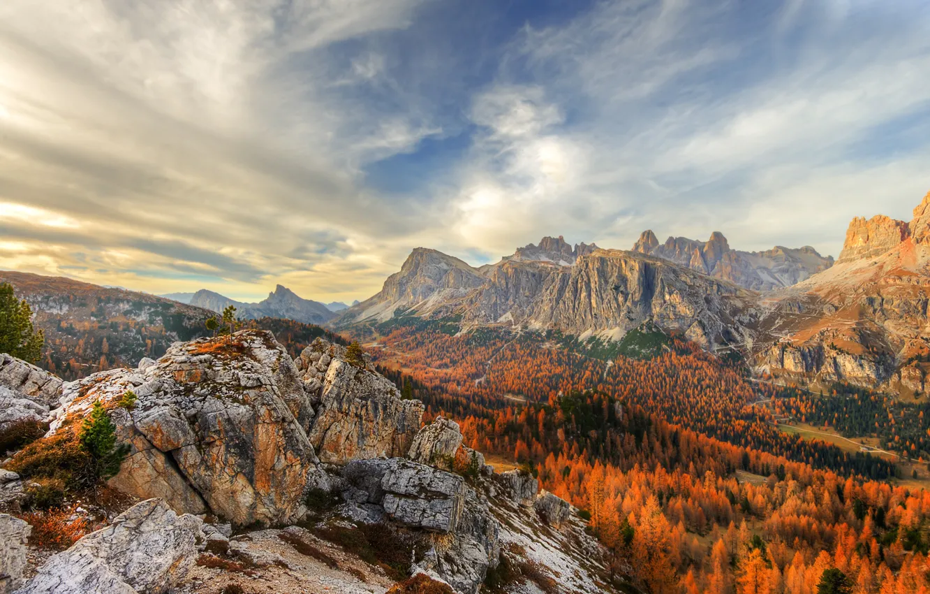 Photo wallpaper autumn, The Dolomites, Cinque Torri