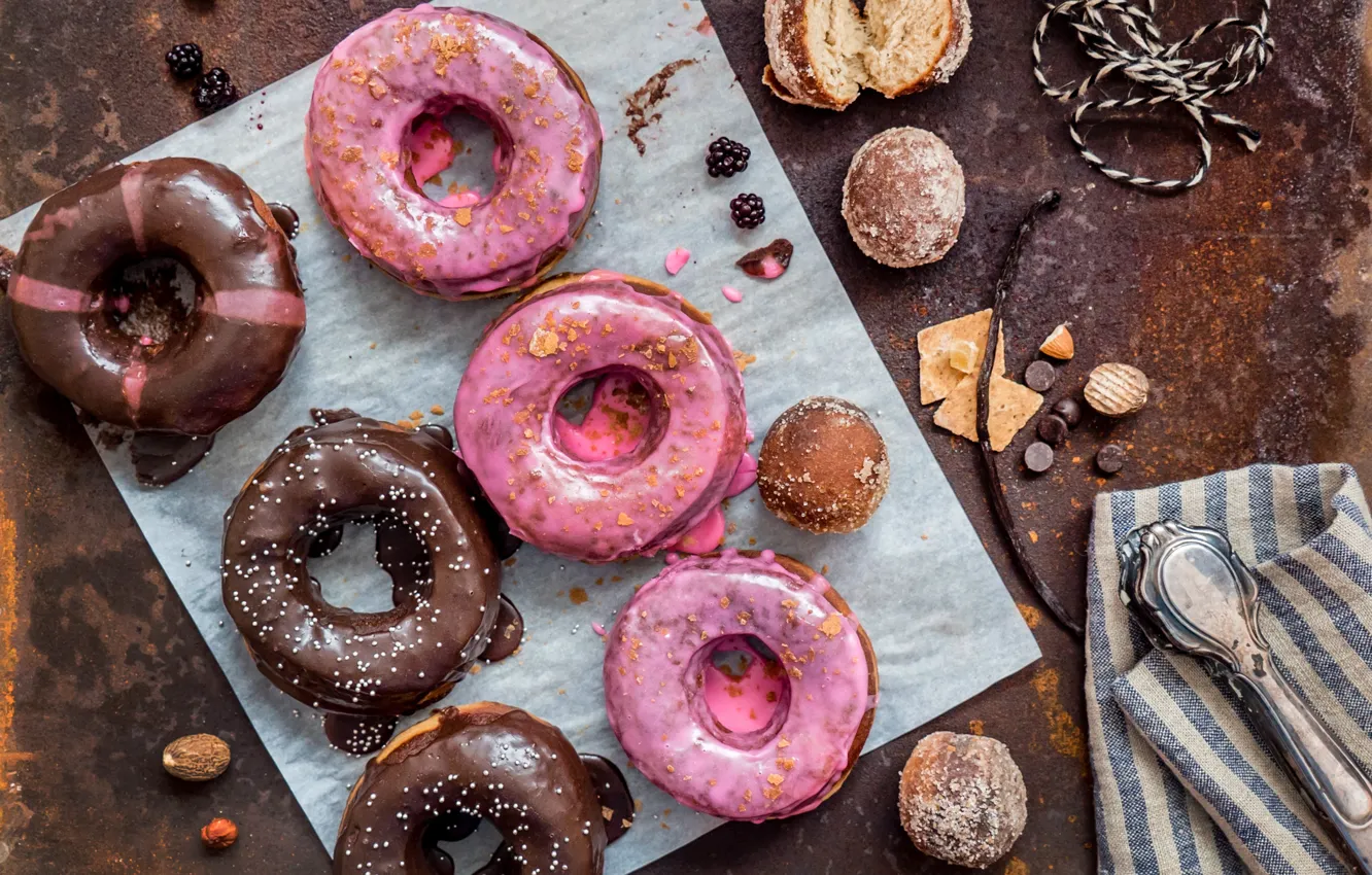 Photo wallpaper donuts, glaze, donuts, chocalate