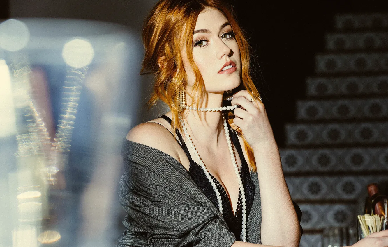 Photo wallpaper look, girl, photo, makeup, hairstyle, beads, Katherine McNamara, Bellus Magazine