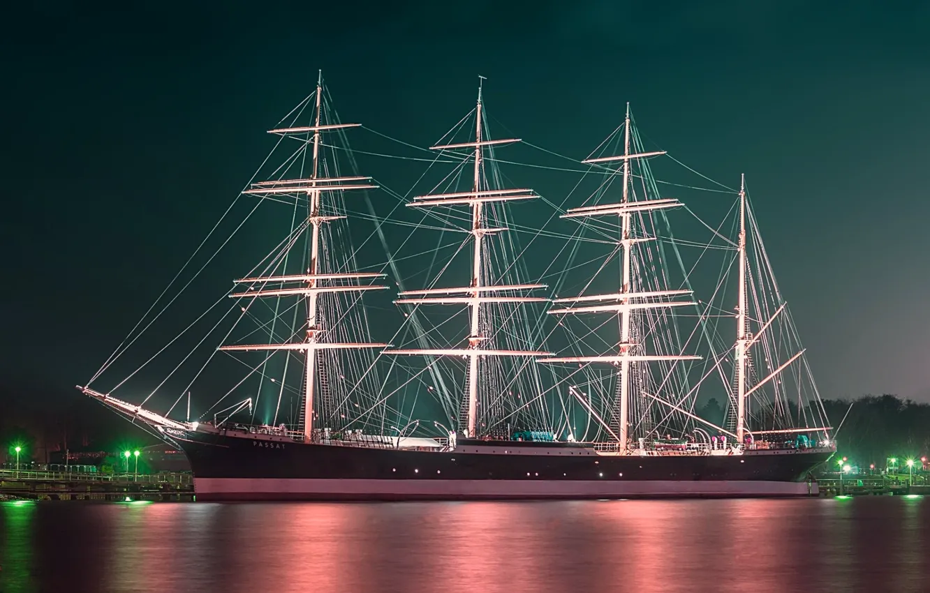 Photo wallpaper night, lights, pier, Passat