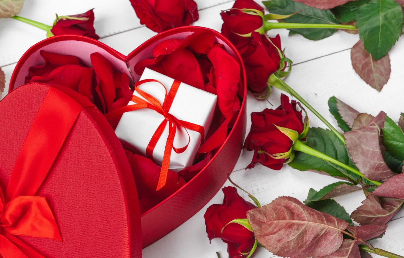 Photo wallpaper box, gift, roses, congratulations, Birthday