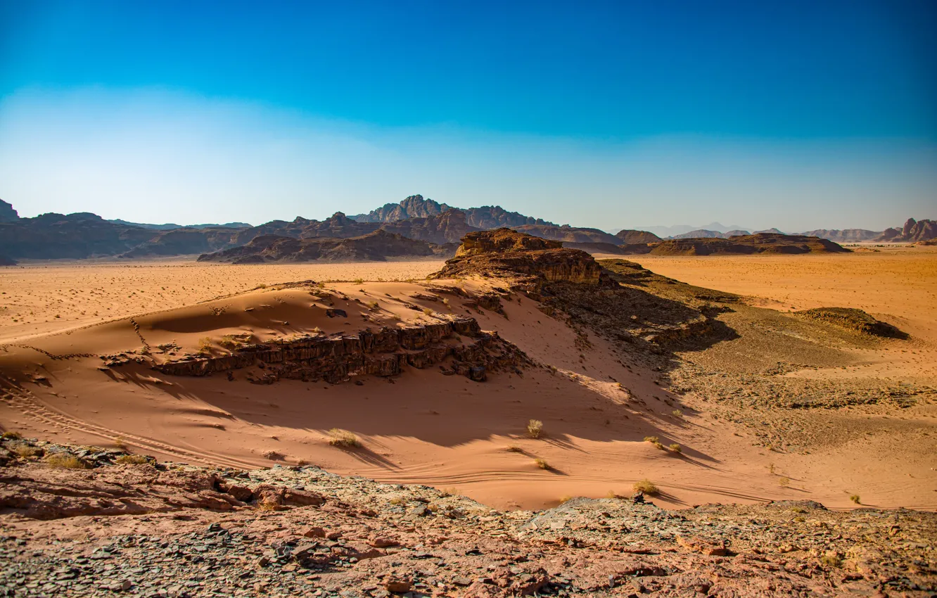 Photo wallpaper sand, rocks, desert, Jordan, Wadi Rum