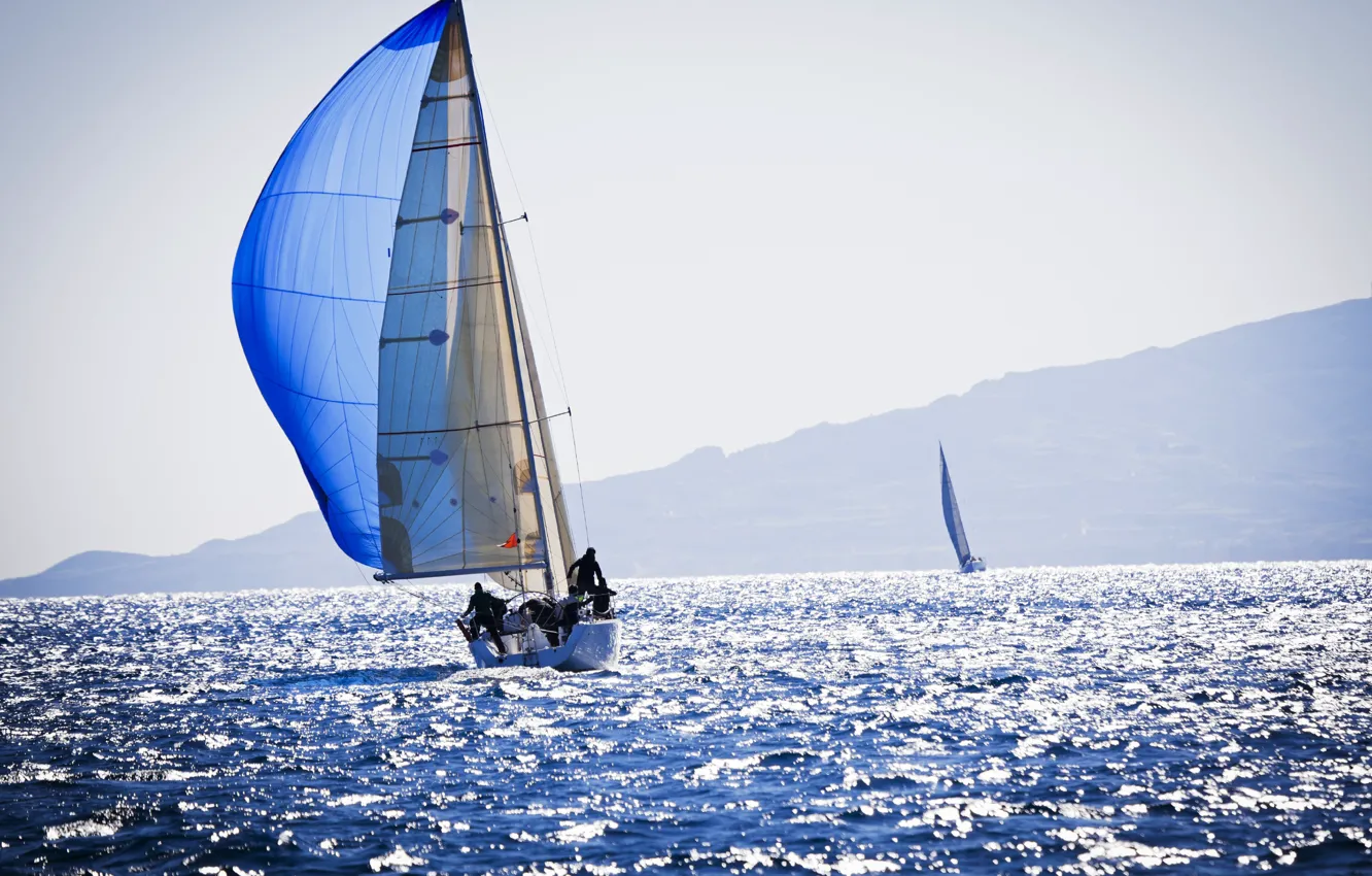 Photo wallpaper sea, coast, sport, team, sails, sports yacht, racing yachts